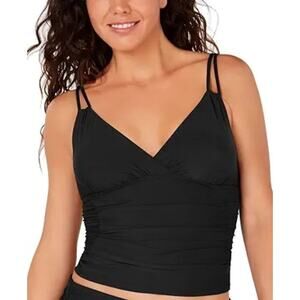 NWT Calvin Klein Ruched Swim Tankini Top Black V-Neck Surf Paddle Size M